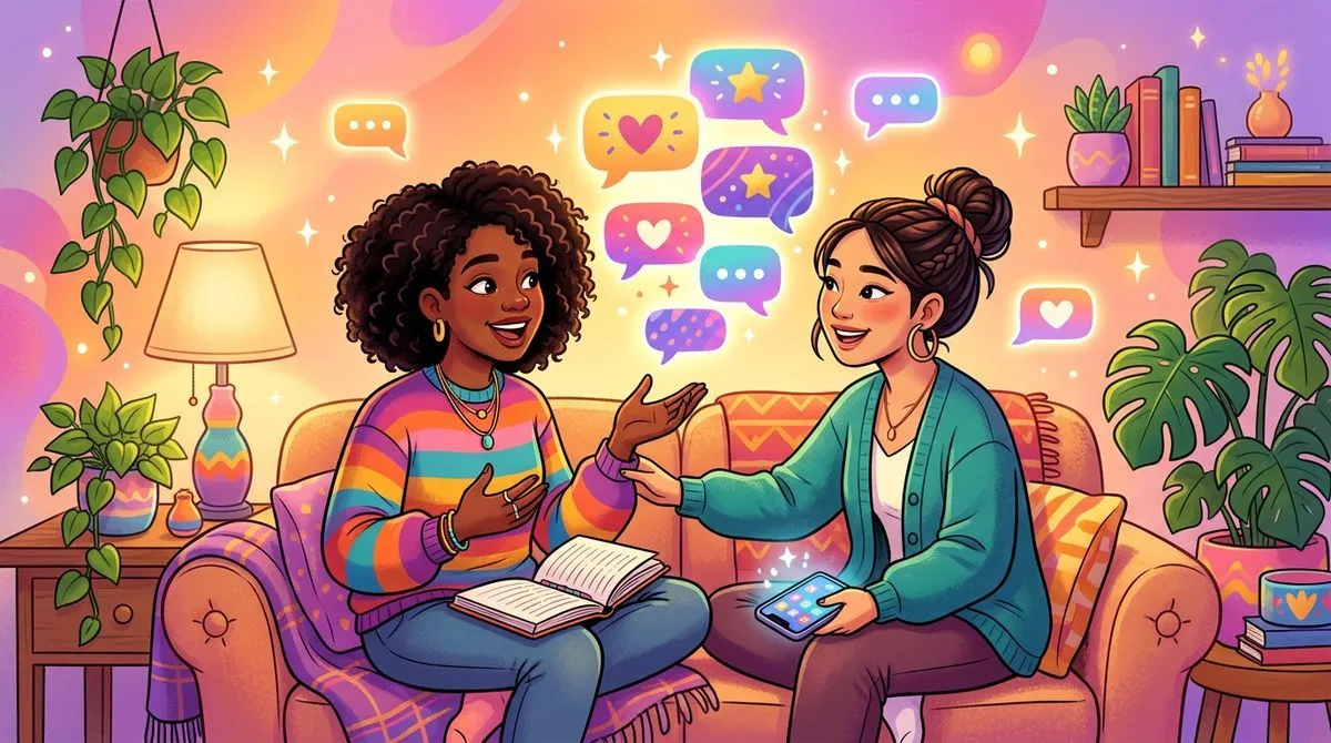 チャットメッセージを読みながら頷いている人のイラスト