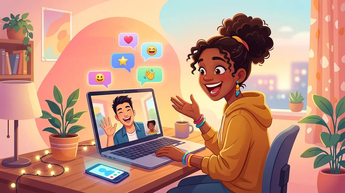 カフェで近況を話し合う友達のイラスト