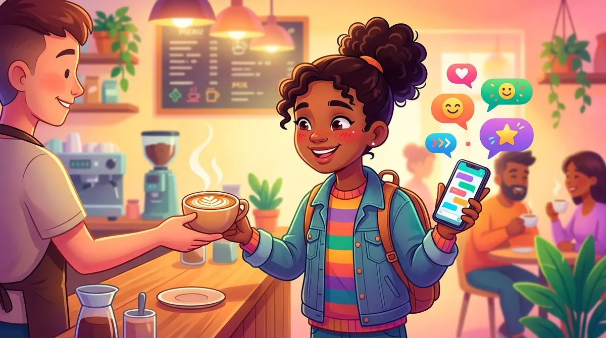 コーヒーを受け取って笑顔のイラスト