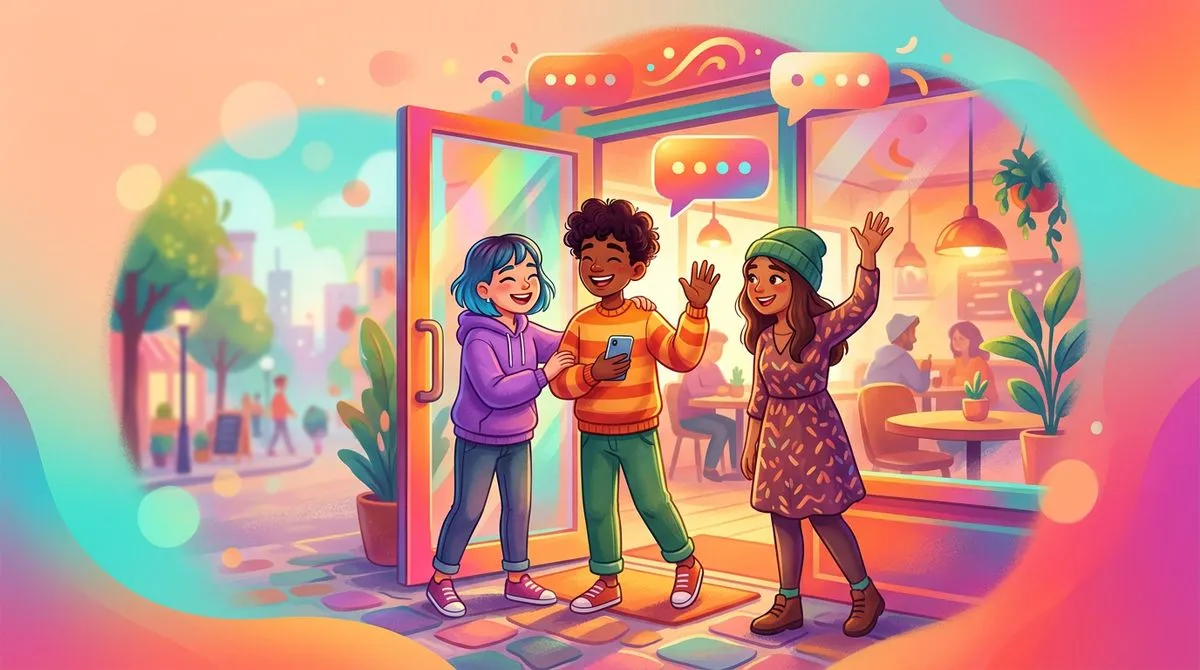 友達に別れを告げるシーンのイラスト