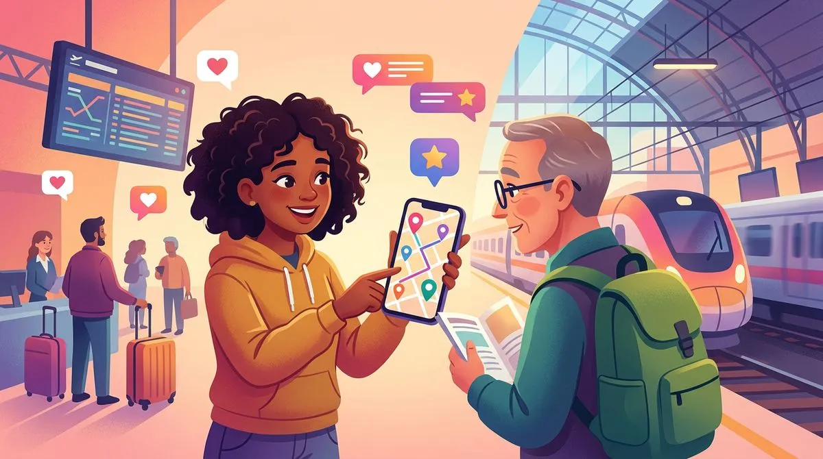 地図を見ながら道案内するイラスト