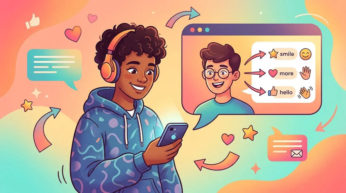 友達と自信を持って会話している人のイラスト