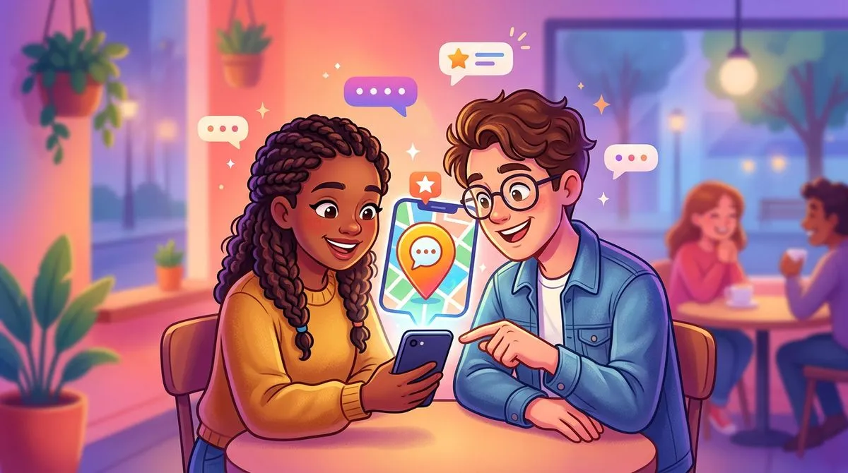 スマホで場所を共有する友達のイラスト