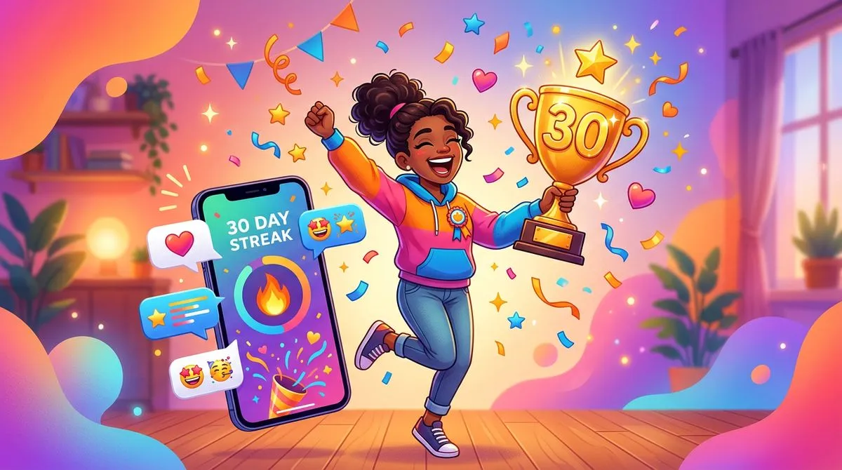 30日チャレンジを達成して喜ぶ人のイラスト