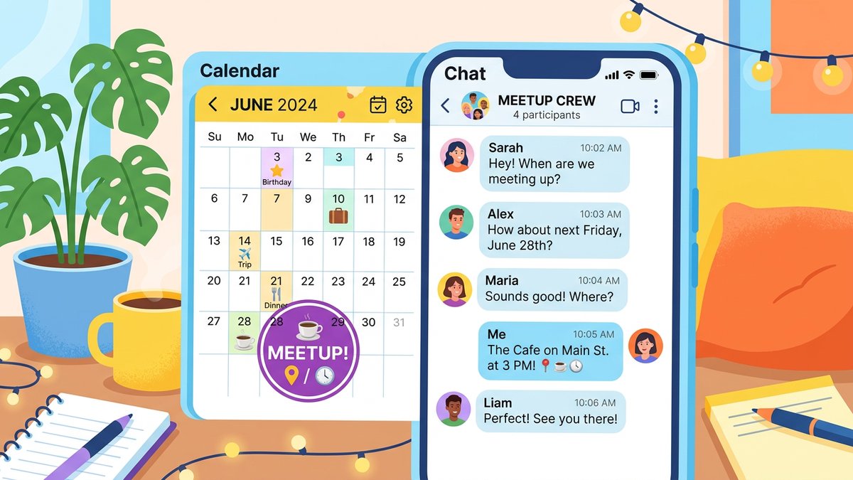 チャットで予定を決めるシーンのイラスト